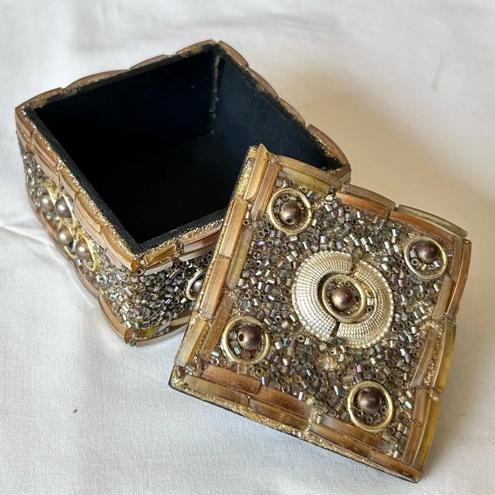 Beaded Jewelry Box with Gold Accents